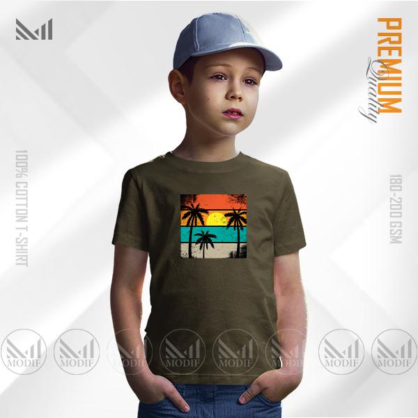 Sunset kids graphic t-shirt premium cotton unisex round neck short sleeve baju budak boys & girls