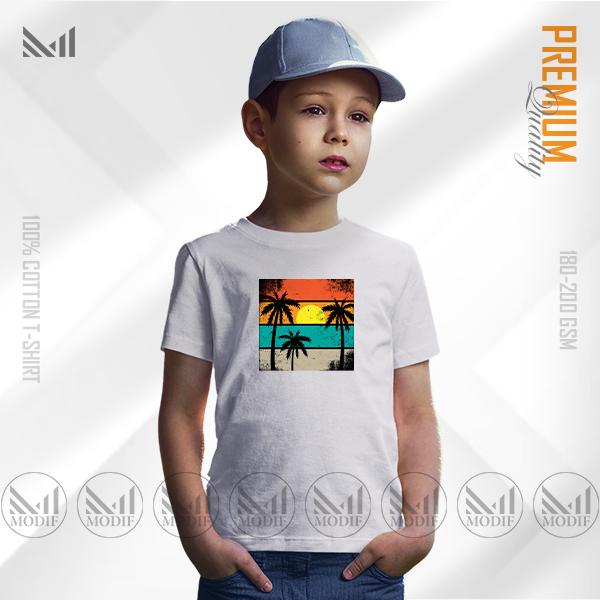 Sunset kids graphic t-shirt premium cotton unisex round neck short sleeve baju budak boys & girls