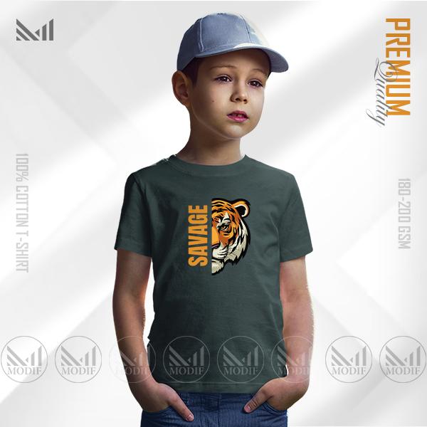 Savage tiger Graphic kids t-shirt premium cotton unisex round neck baju budak boys girls tshirt