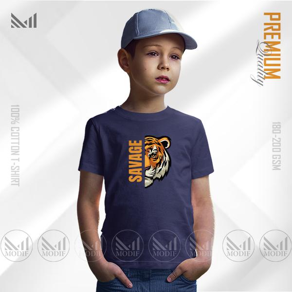 Savage tiger Graphic kids t-shirt premium cotton unisex round neck baju budak boys girls tshirt