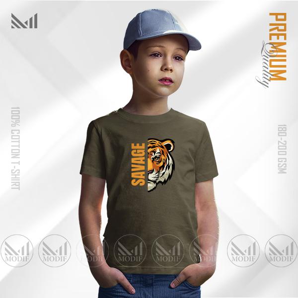 Savage tiger Graphic kids t-shirt premium cotton unisex round neck baju budak boys girls tshirt