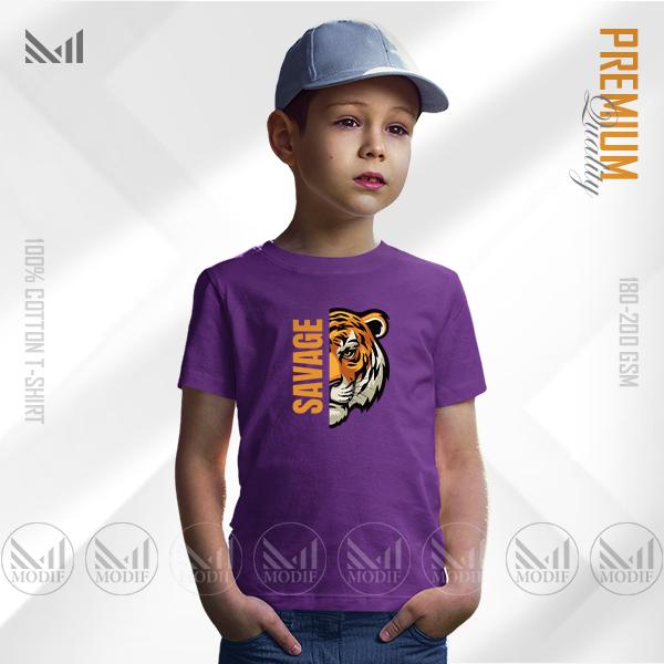 Savage tiger Graphic kids t-shirt premium cotton unisex round neck baju budak boys girls tshirt