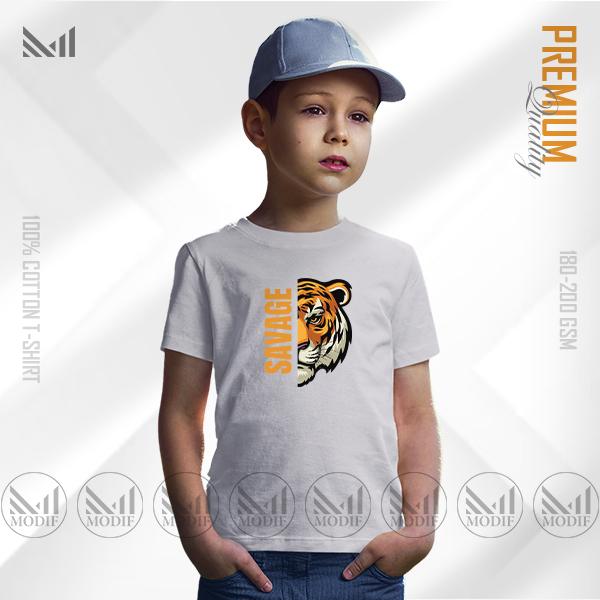 Savage tiger Graphic kids t-shirt premium cotton unisex round neck baju budak boys girls tshirt