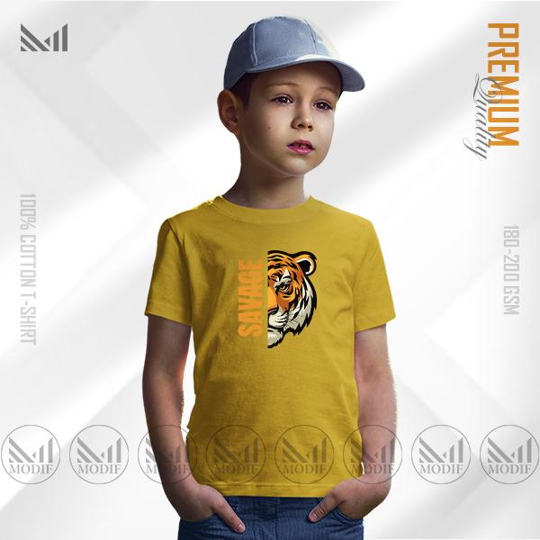 Savage tiger Graphic kids t-shirt premium cotton unisex round neck baju budak boys girls tshirt